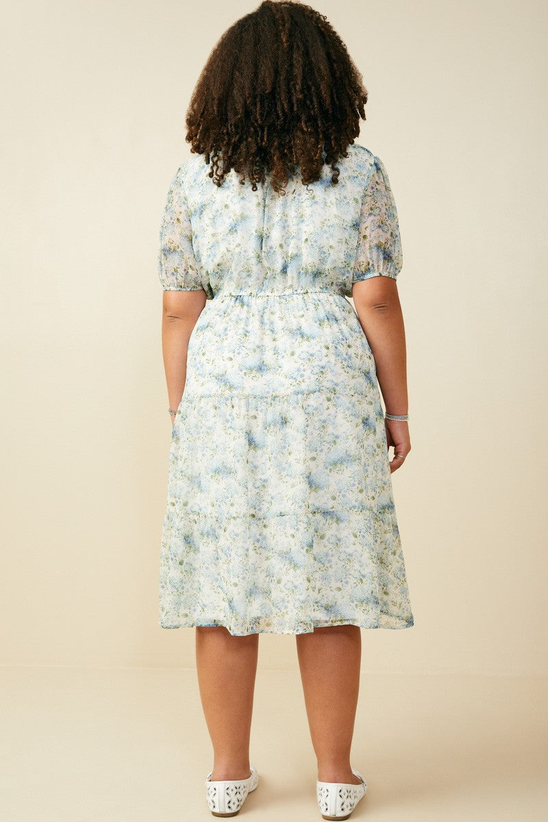 Curvy Ditsy Floral Ruffle Collared Dress