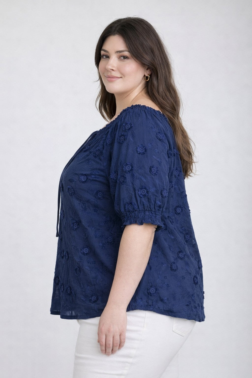 Curvy Embroidered 3D Floral Blouse