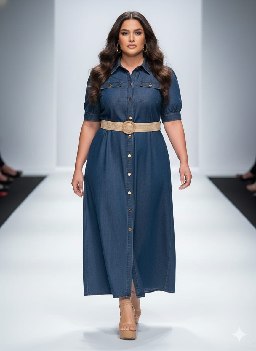 Curvy Belted Denim Dress