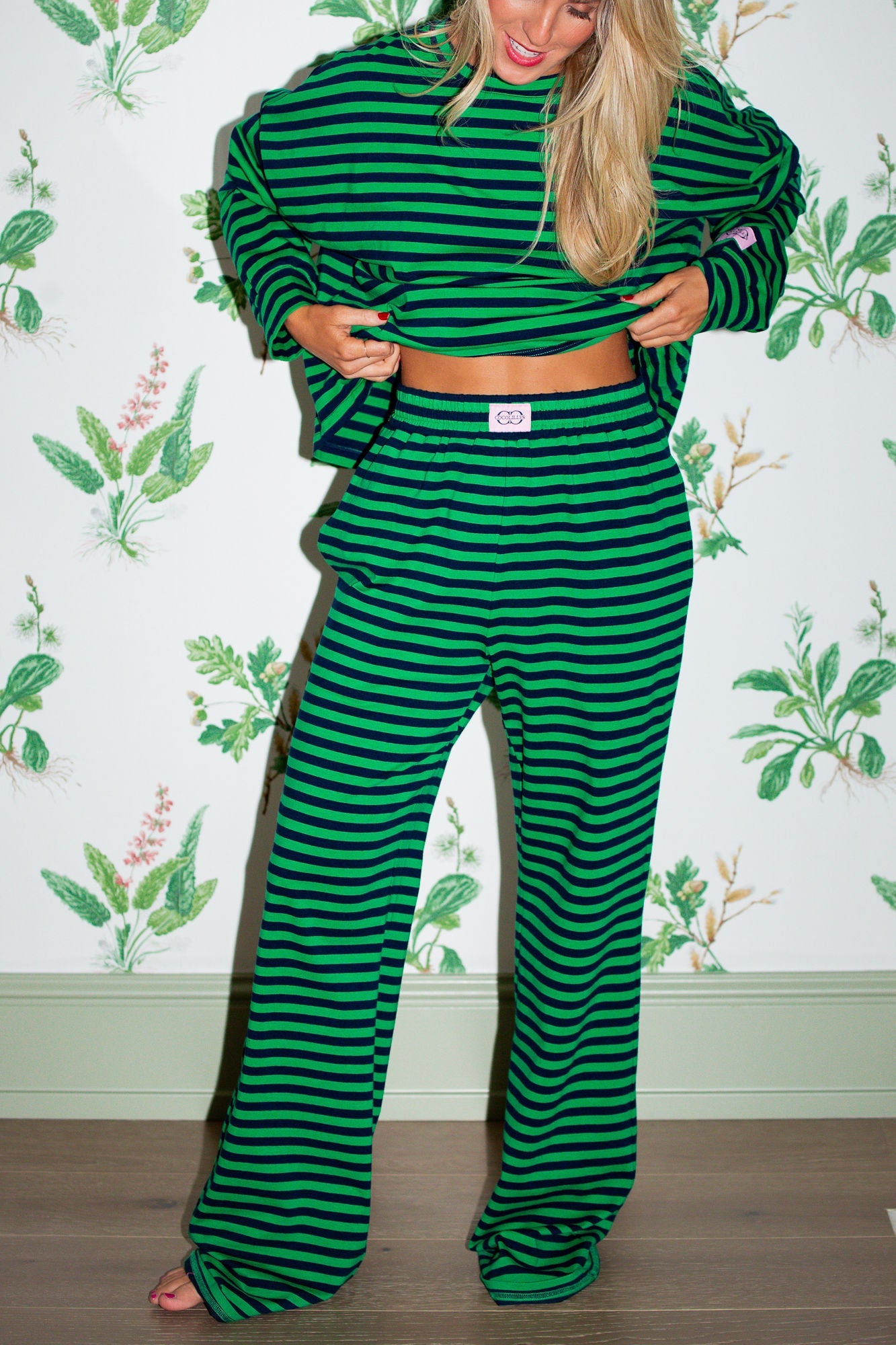 Oversized Long Sleeve Tee - Kelly Green/Navy Stripe