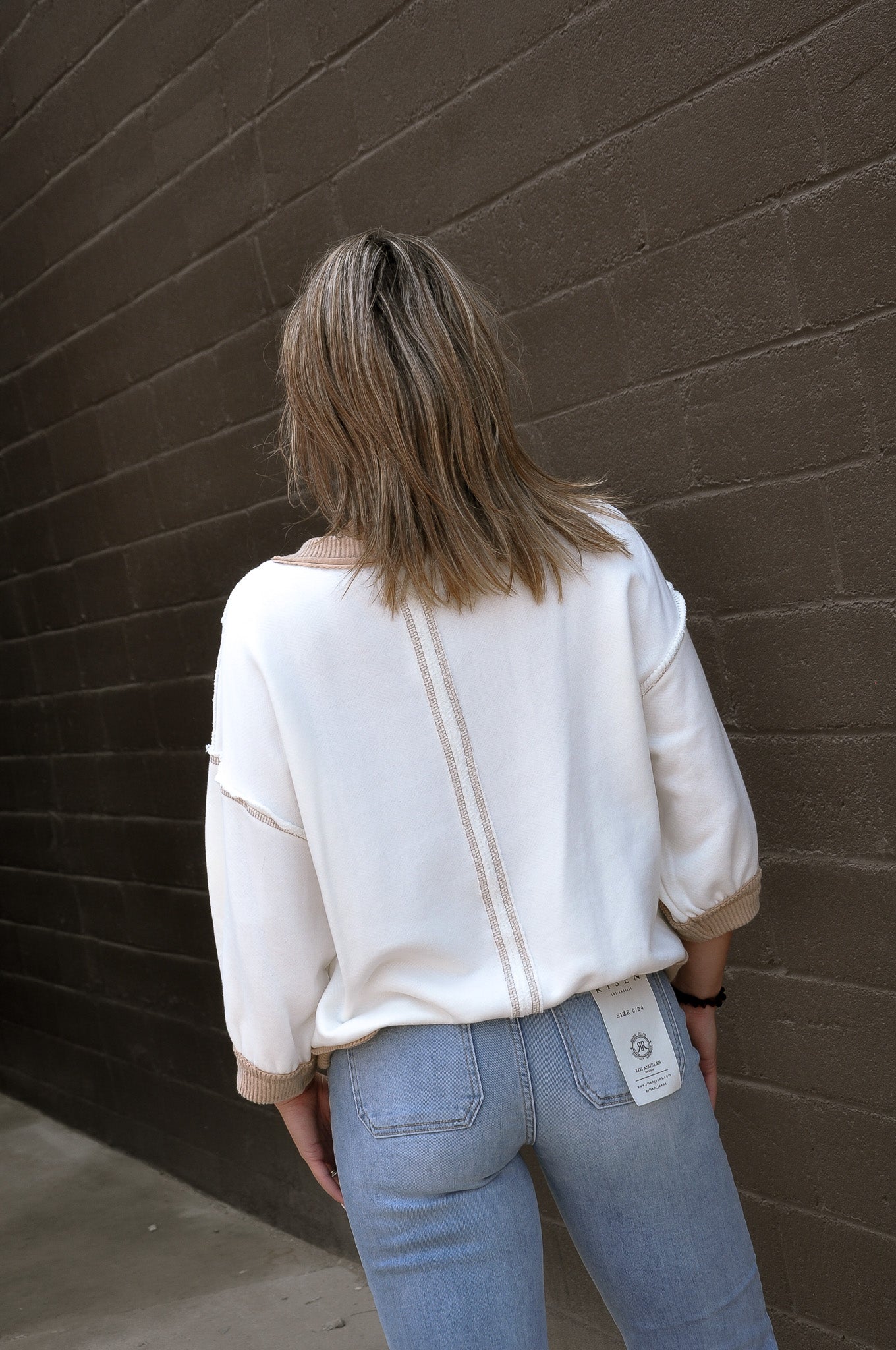 Contrast Rib-Band & Stitch Raw Edge Top