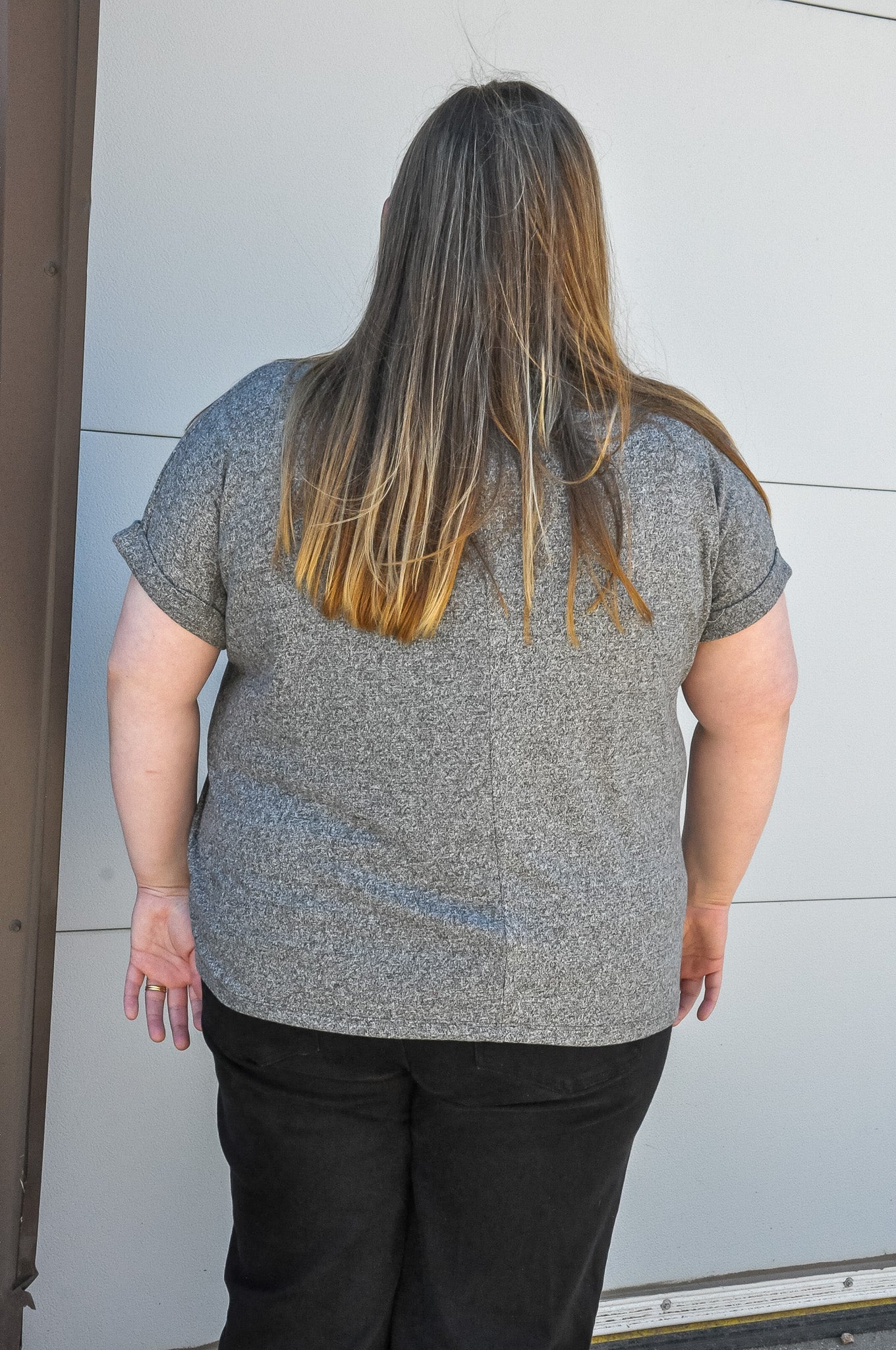 Curvy Black Heather V-neck Tee