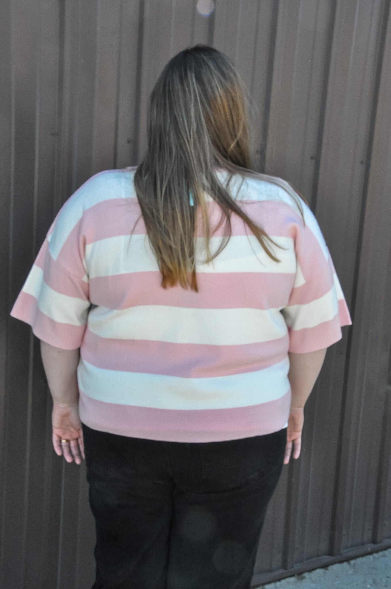 Curvy Striped Button-Down Knitted Top