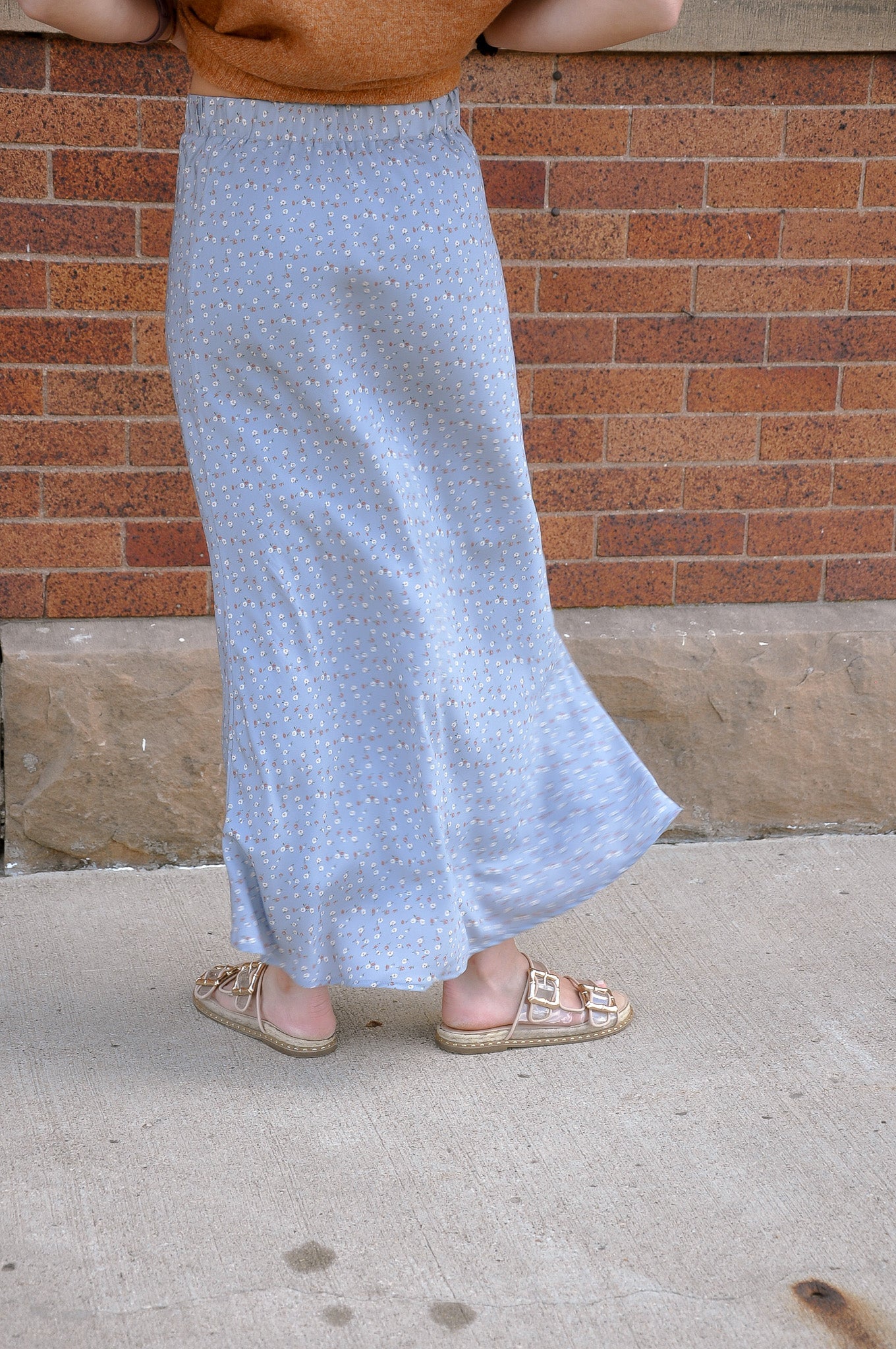 Ditsy Floral Satin Midi Skirt