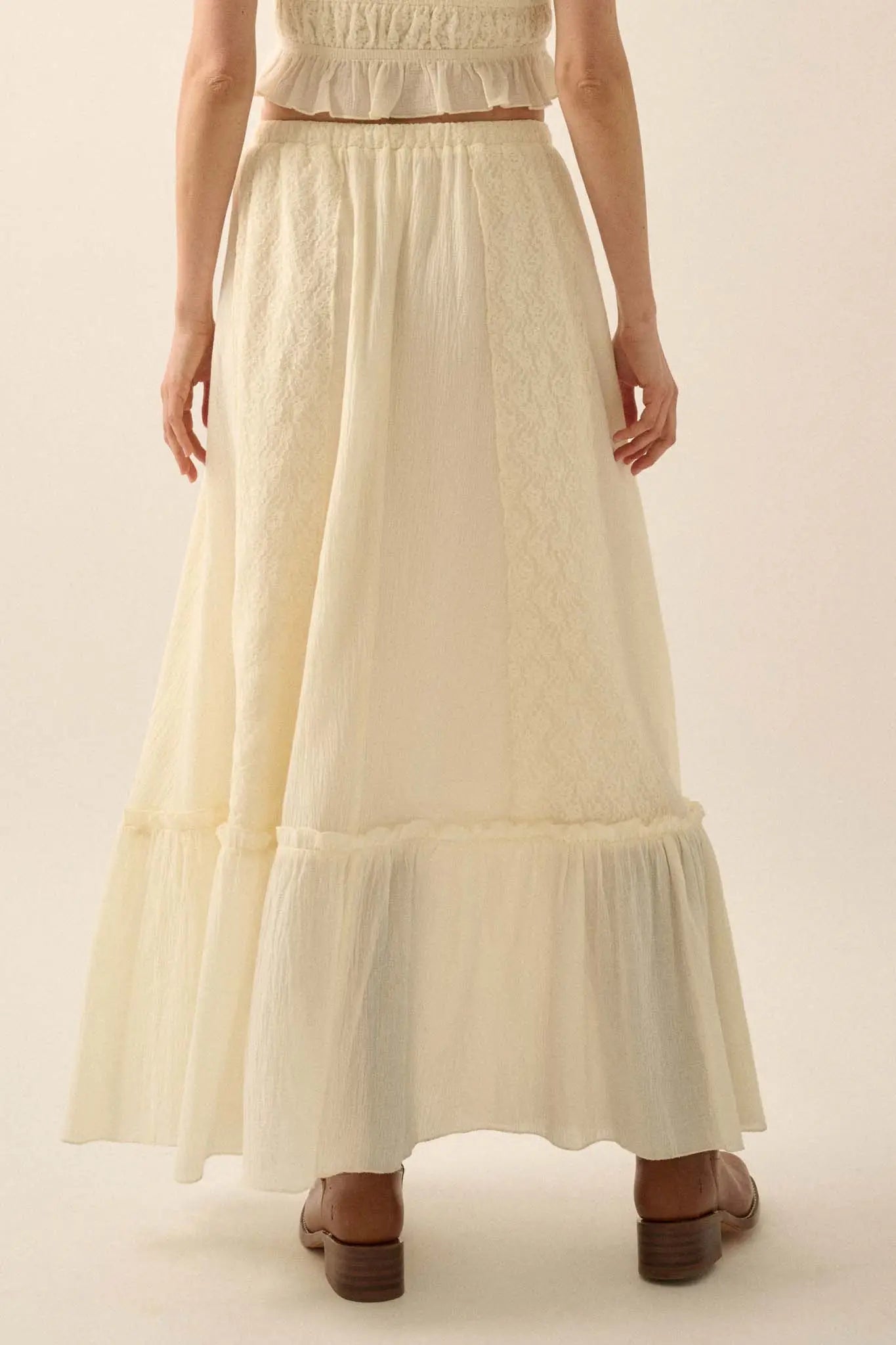 Graceful Beauty Lace and Cotton Ruffle Maxi Skirt