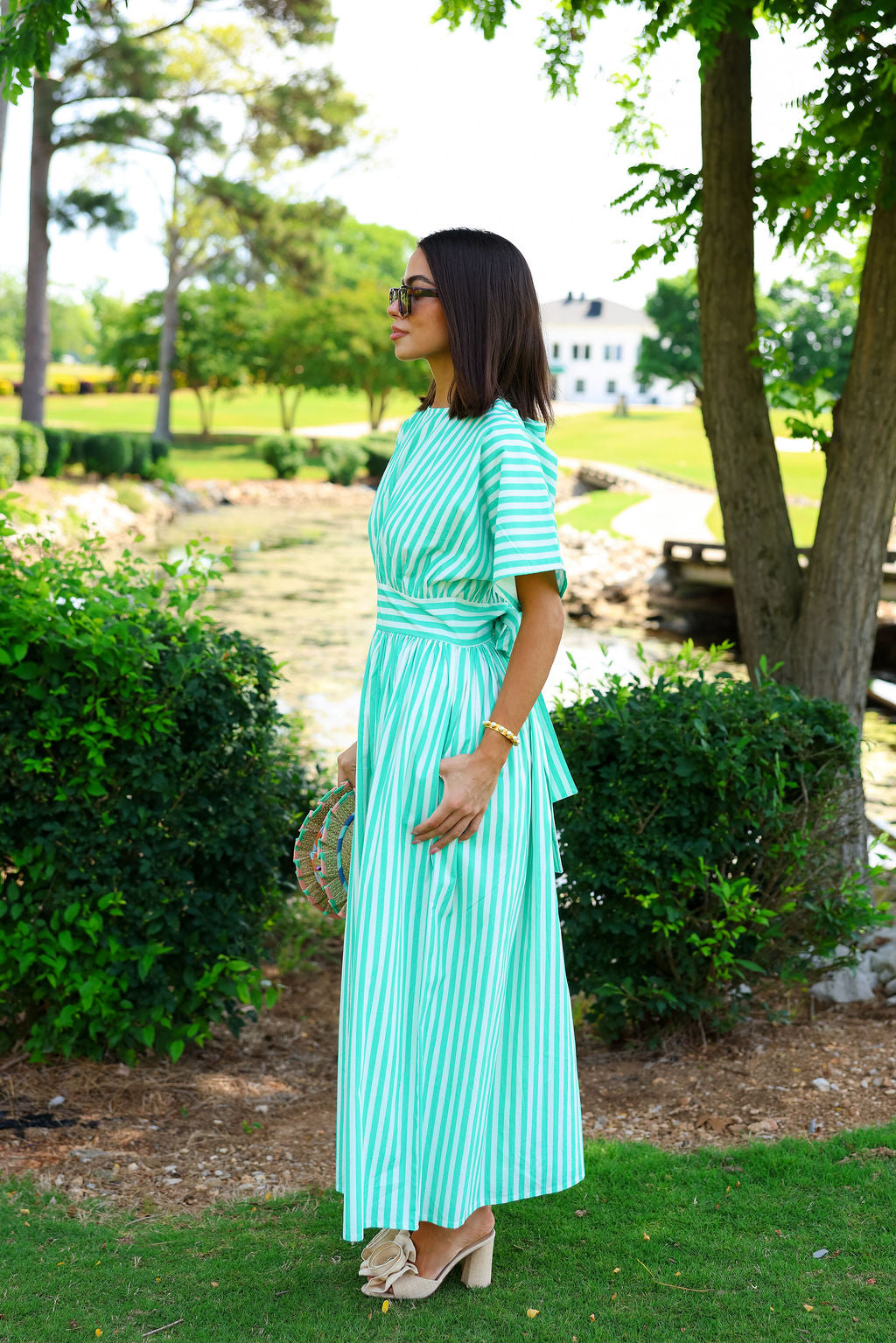 Saylor Dress - Green Stripe