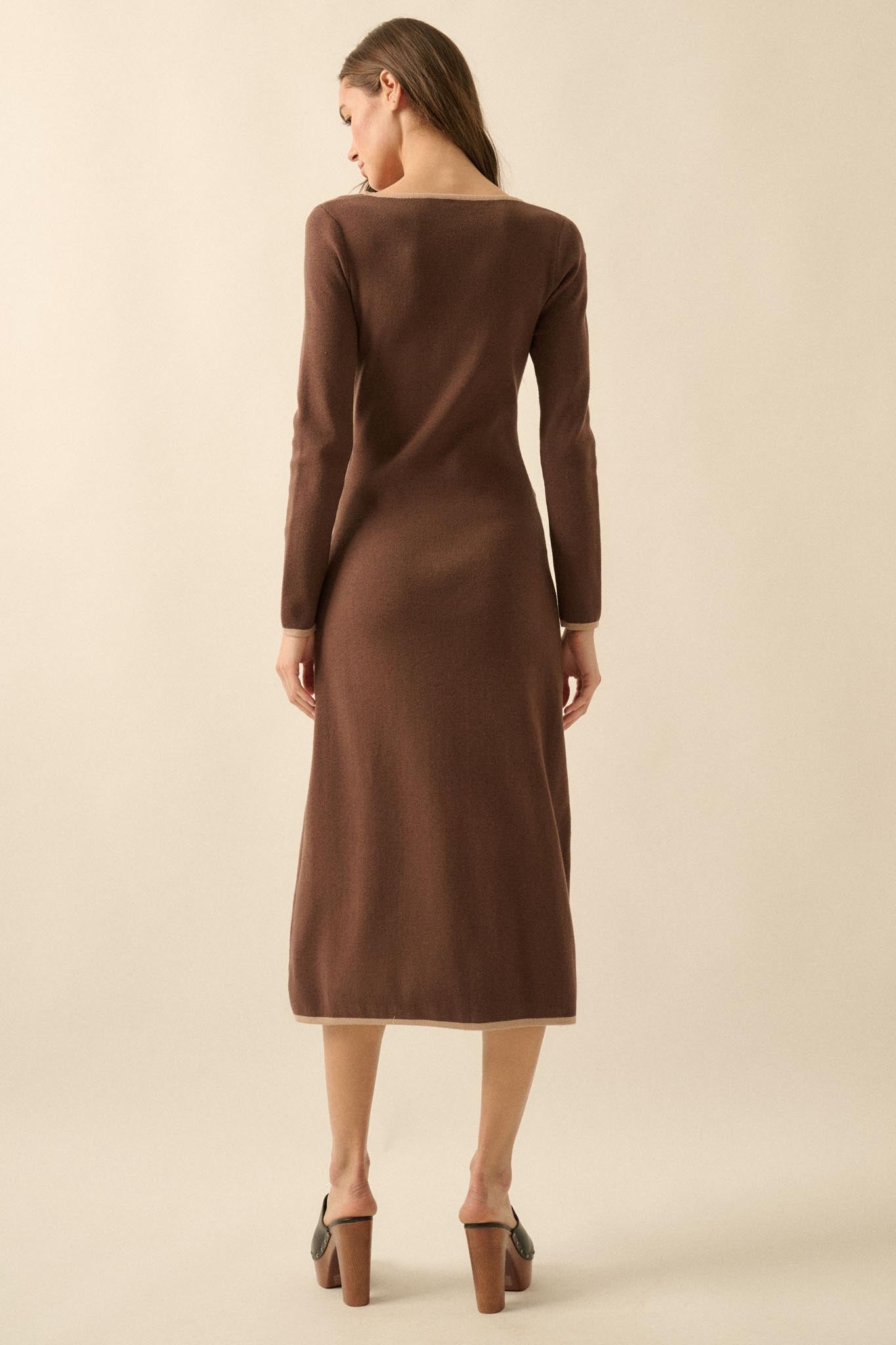 Uptown Girl Button-Detail Rib-Knit Midi Dress