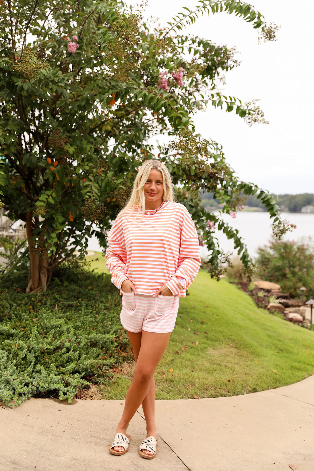 Stripe Oversized Long Sleeve Tee - Peach Fuzz
