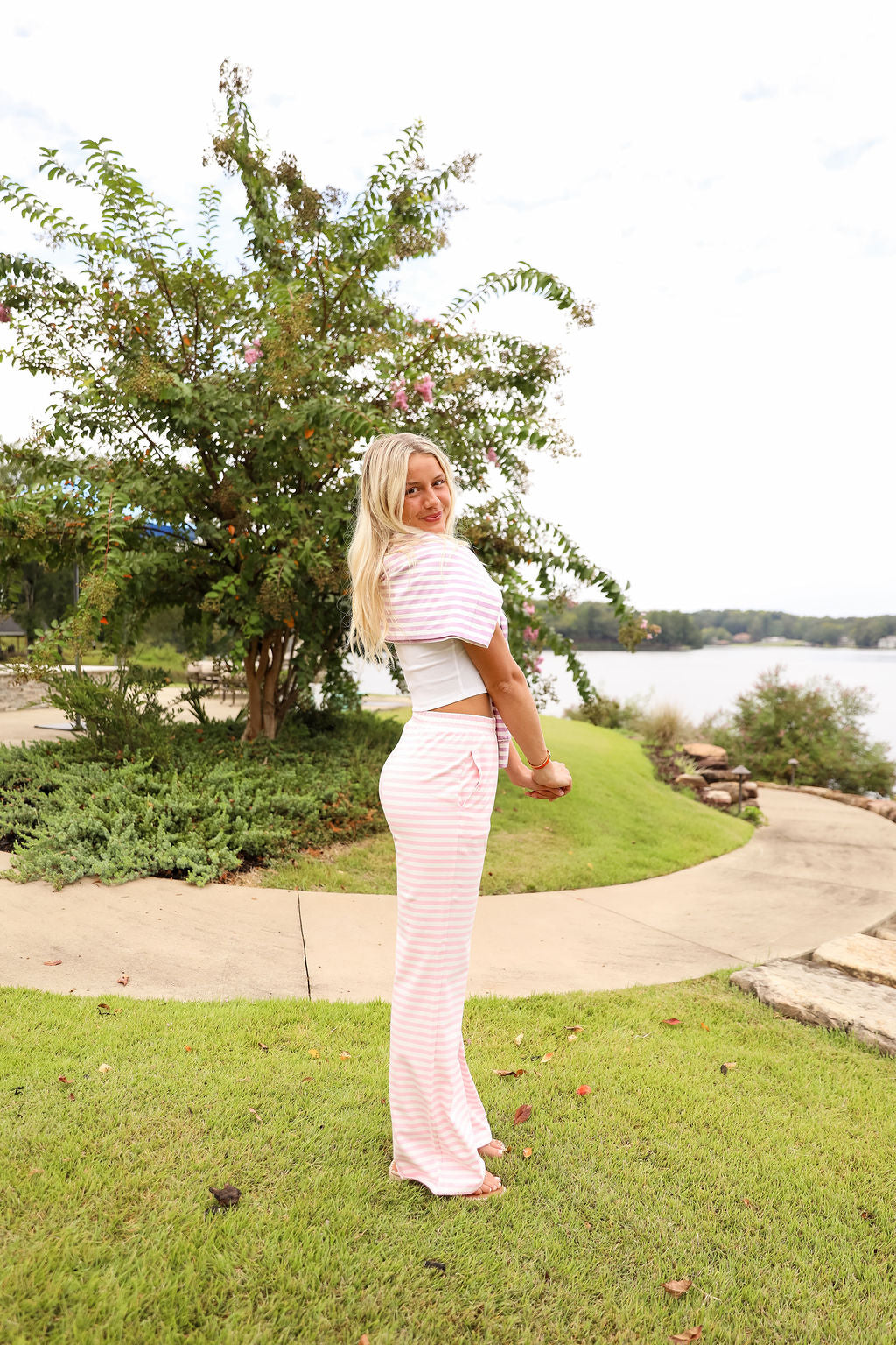 Stripe Wide Leg Pant - Bubblegum Kiss