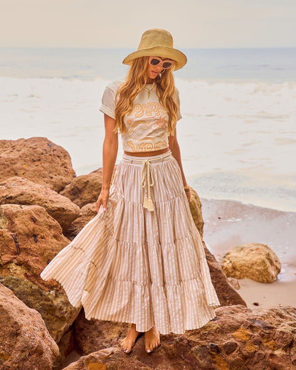 Borrowed Afternoon Striped Waist Tie Maxi Skirt
