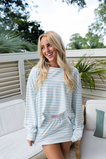 Stripe Oversized Long Sleeve Tee - Bluebell