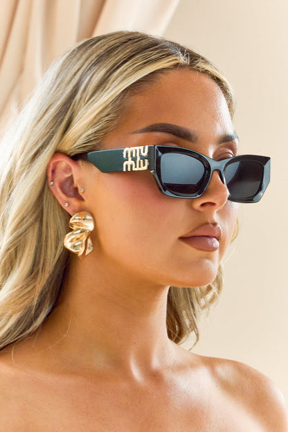 Black Cat Eye Frame Side Logo Sunglasses - Frances