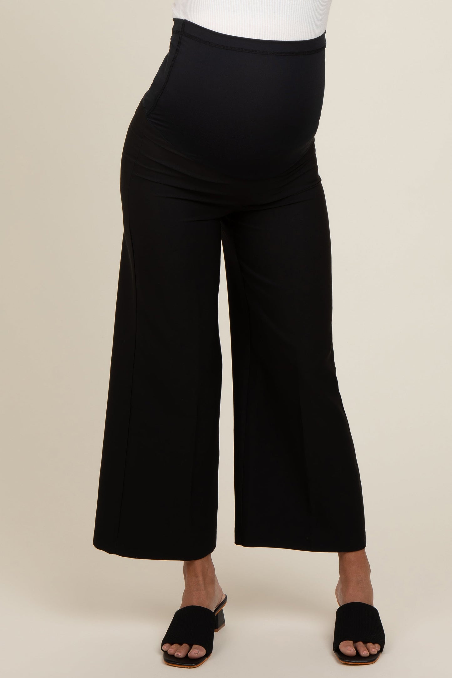 Black Ankle Wide Leg Maternity Trousers
