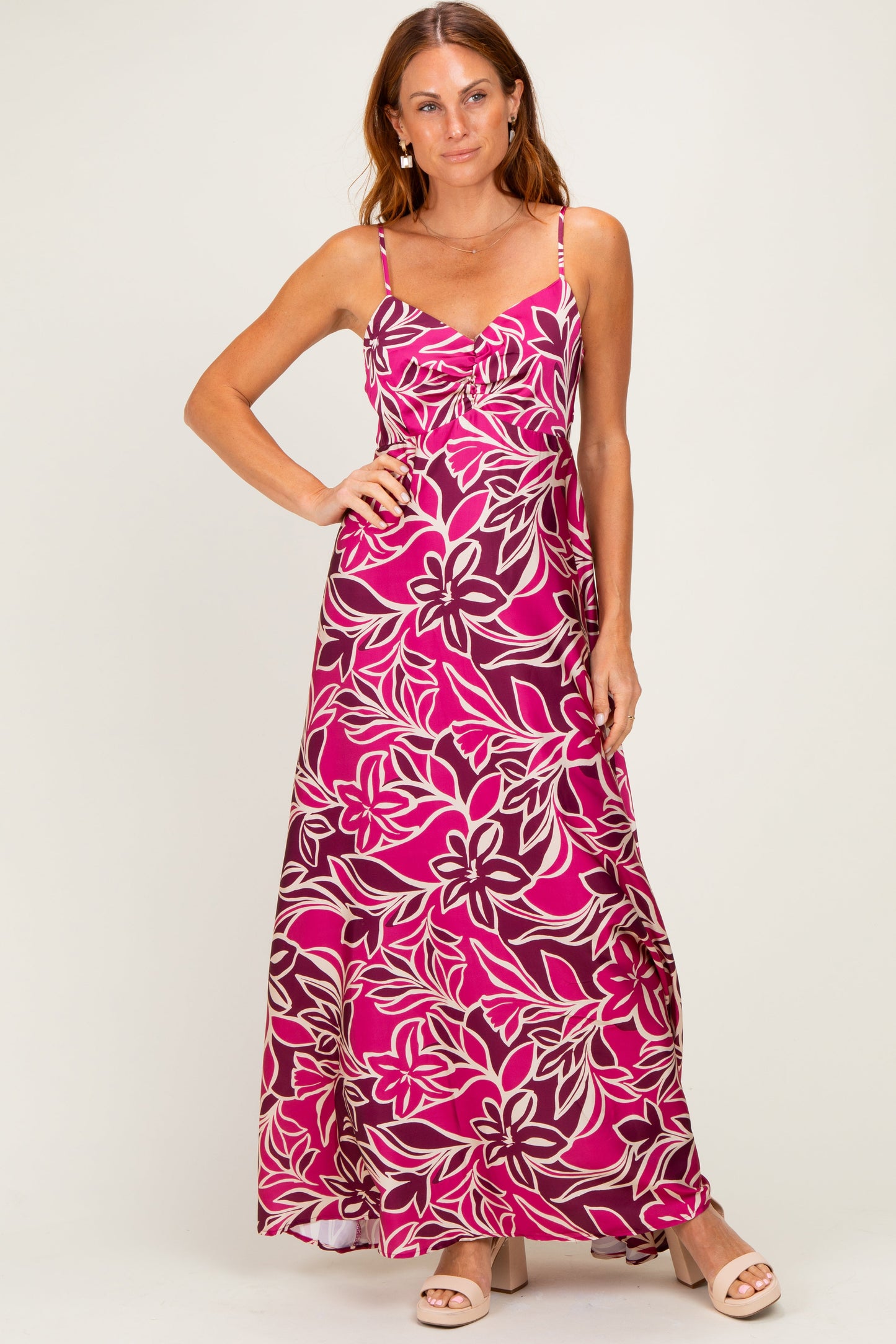 Berry Floral Sleeveless Maternity Maxi Dress