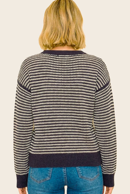 2 Tone Waffle Striped Sweater