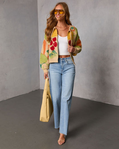 Fresh Picks Graphic Front Tie Sweater