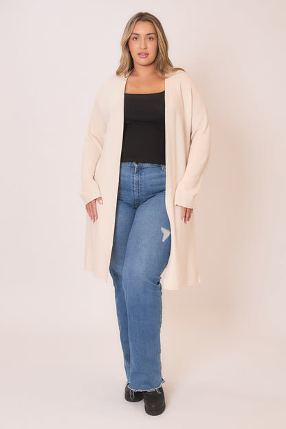 Curvy Knit Open Cardigan w/High Side Slits