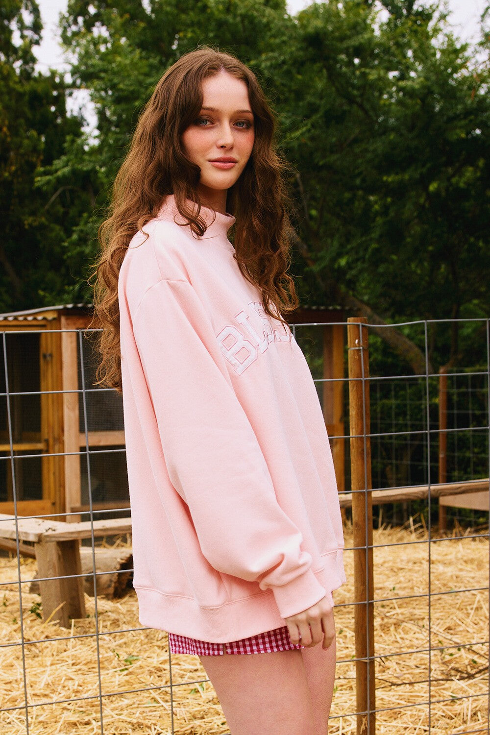 Embroidered Mock Neck Sweatshirt 'Blessed'
