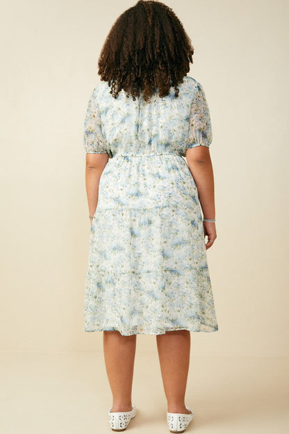 Curvy Ditsy Floral Ruffle Collared Dress