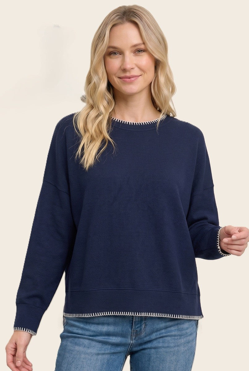 Blanket Stitched Rib Textured Top