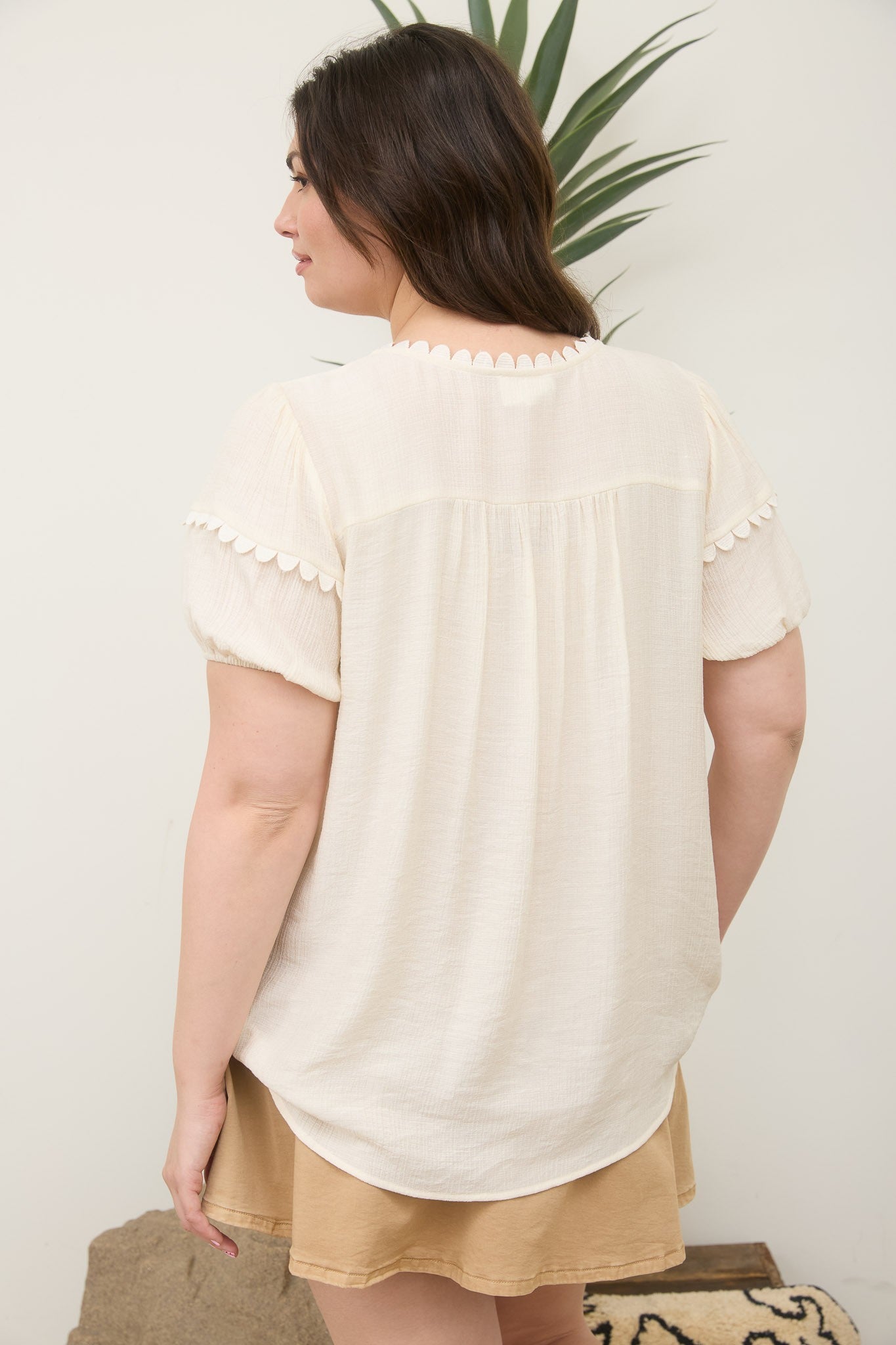 Curvy Scallop Trim Front Tie Top