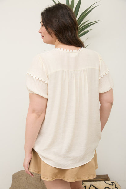 Curvy Scallop Trim Front Tie Top