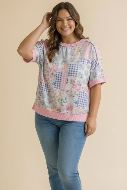 Curvy Floral Patchwork Top