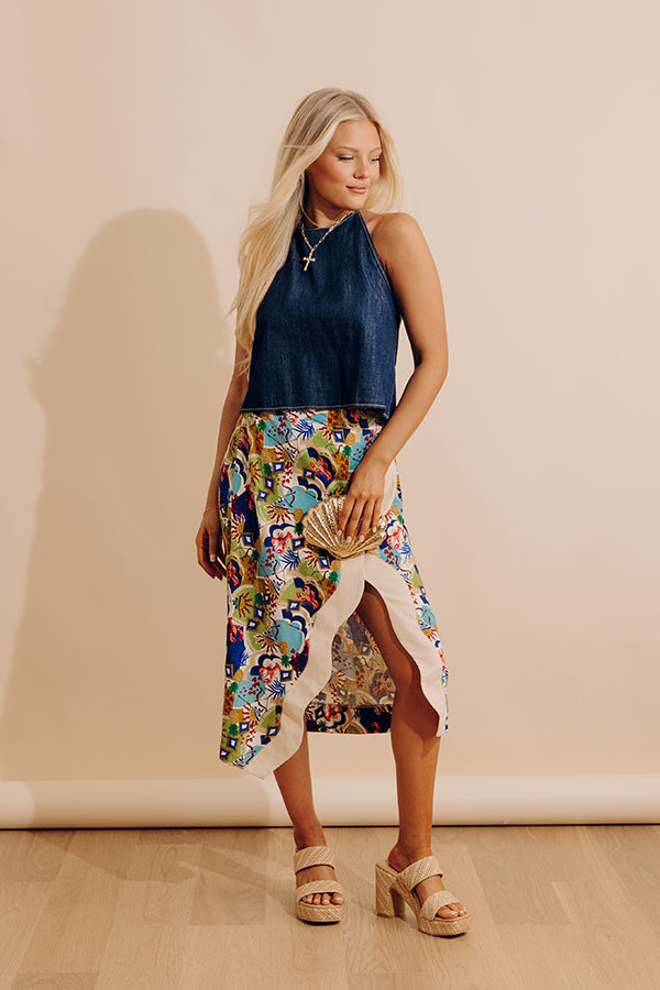 Tropical Tango High Waist Linen-Blend Warp Skirt