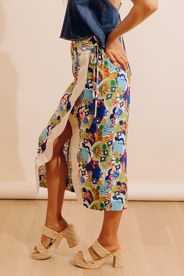 Tropical Tango High Waist Linen-Blend Warp Skirt