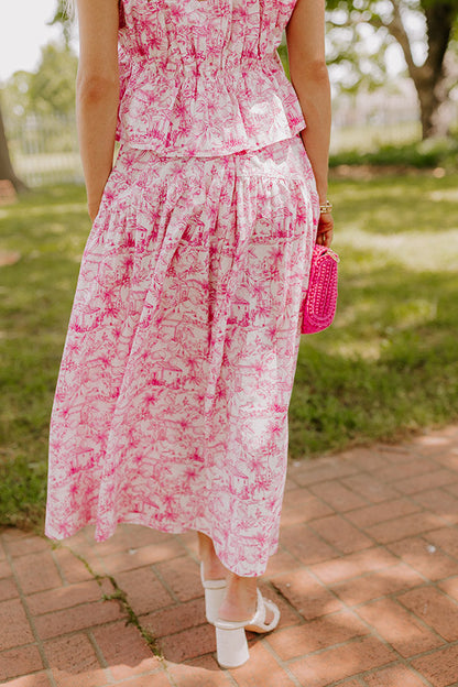 Villa Charm High Waist Maxi Skirt in Pink