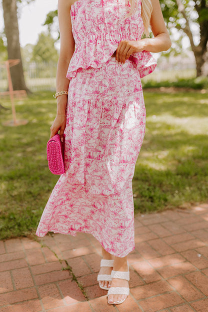 Villa Charm High Waist Maxi Skirt in Pink