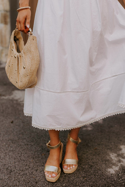 Courtyard Brunch High Waist Midi Skirt in White