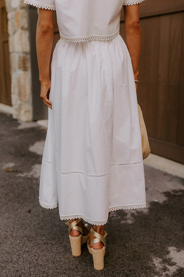 Courtyard Brunch High Waist Midi Skirt in White