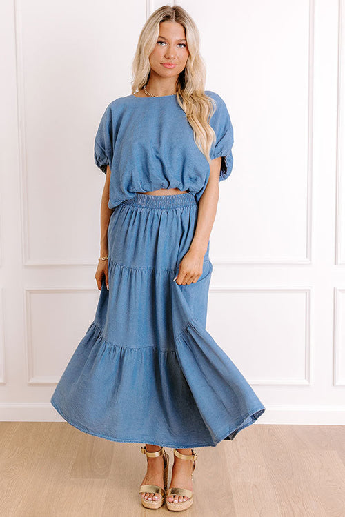 Small Town Cutie High Waist Chambray Maxi Skirt