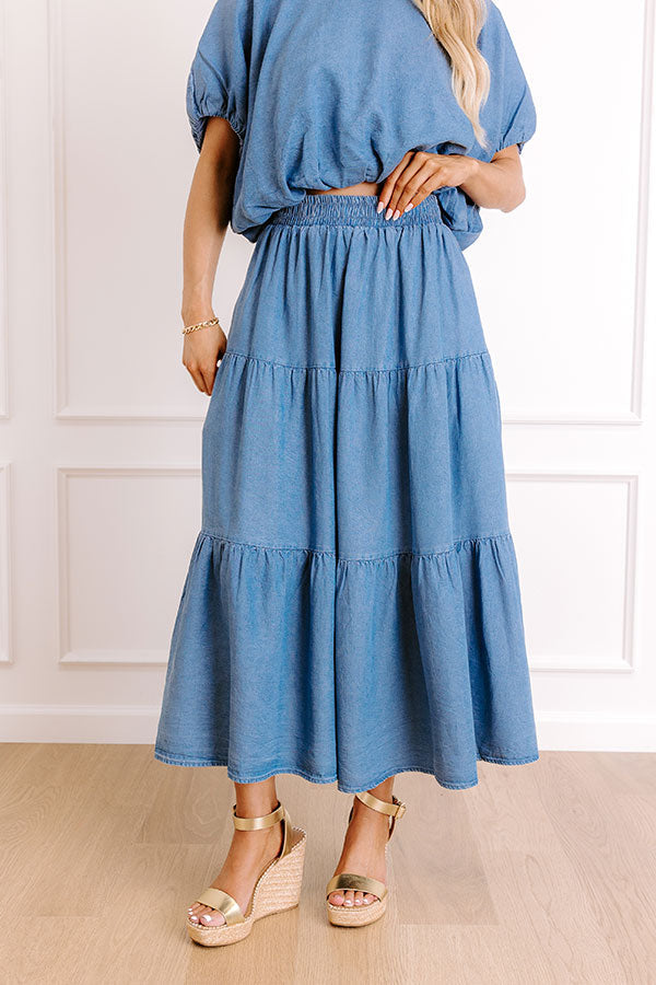 Small Town Cutie High Waist Chambray Maxi Skirt