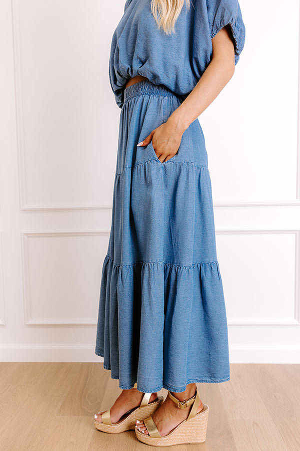 Small Town Cutie High Waist Chambray Maxi Skirt