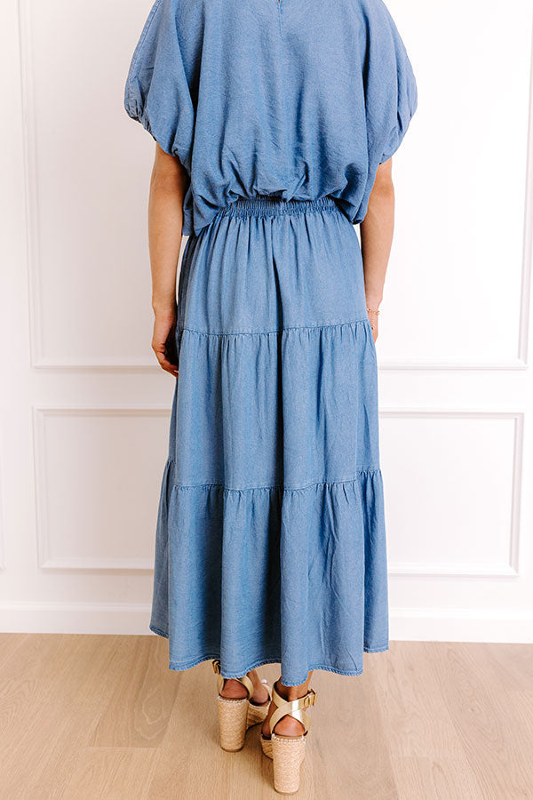 Small Town Cutie High Waist Chambray Maxi Skirt