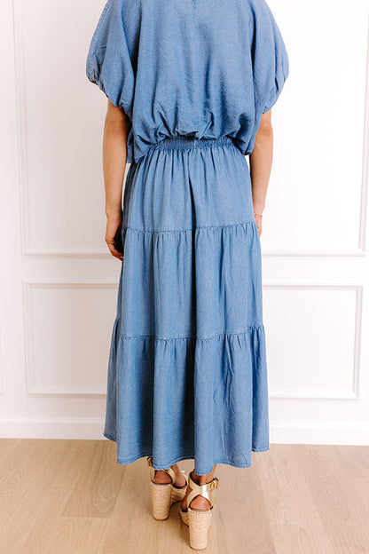 Small Town Cutie High Waist Chambray Maxi Skirt