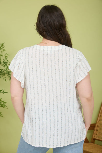 Curvy Stripe Floral Garland Top