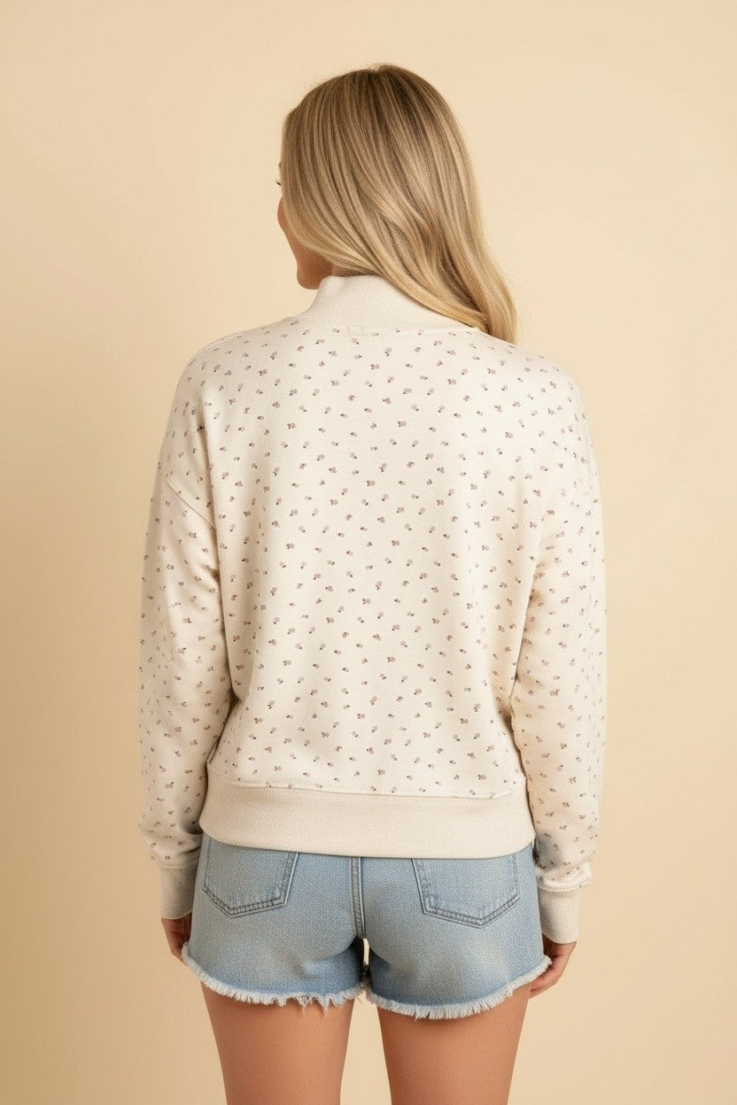 Ditsy Floral Mock Neck Pullover