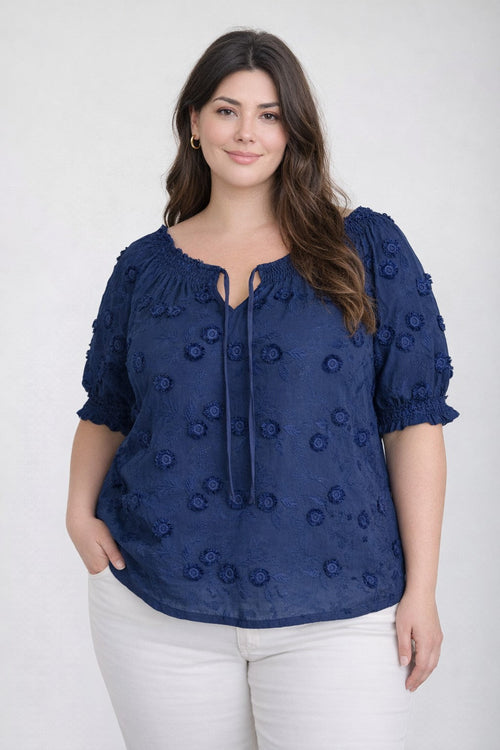 Curvy Embroidered 3D Floral Blouse
