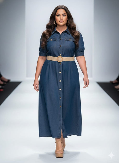 Curvy Belted Denim Dress