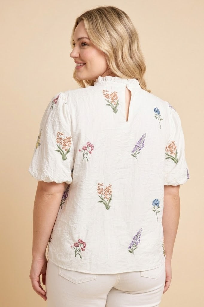 Curvy Embroidered Floral Textured Top