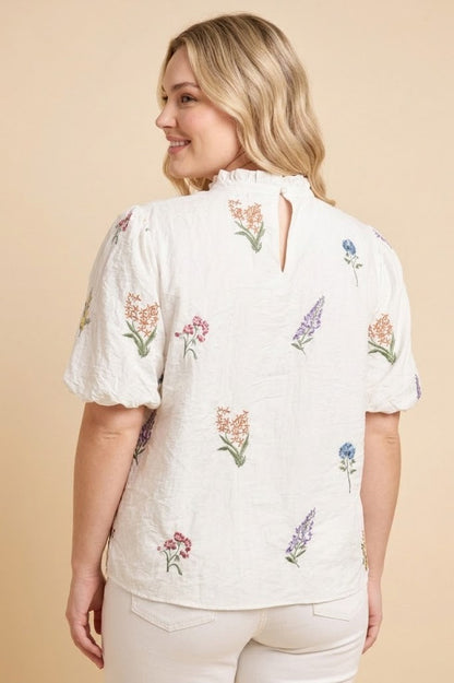 Curvy Embroidered Floral Textured Top
