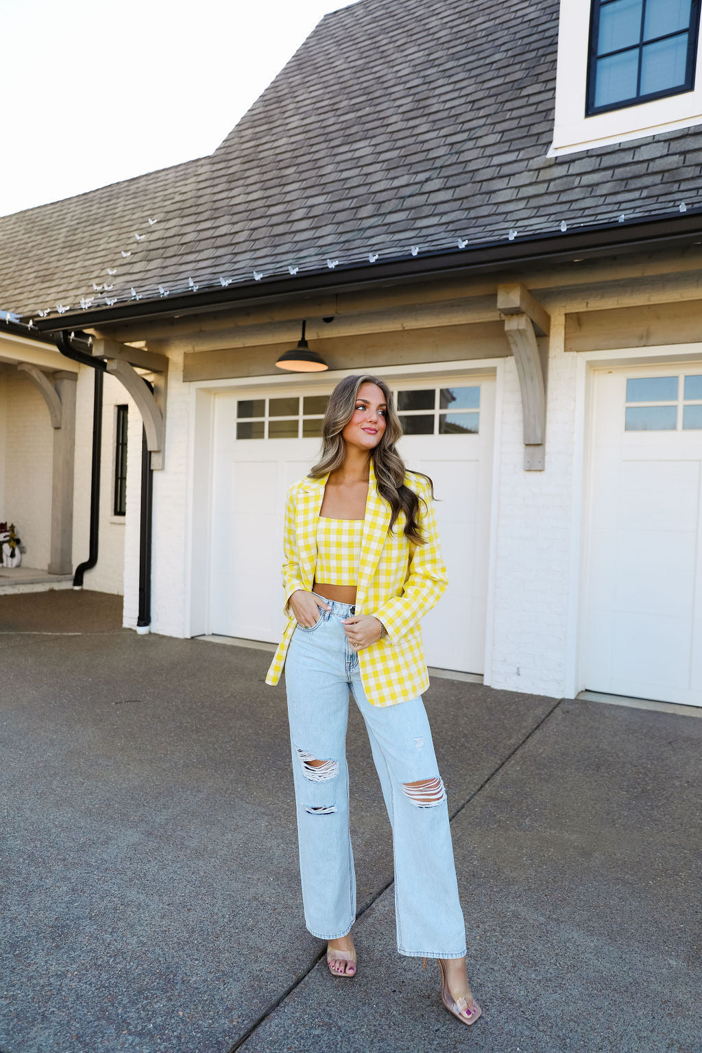 Sally Tweed Top - Yellow Plaid
