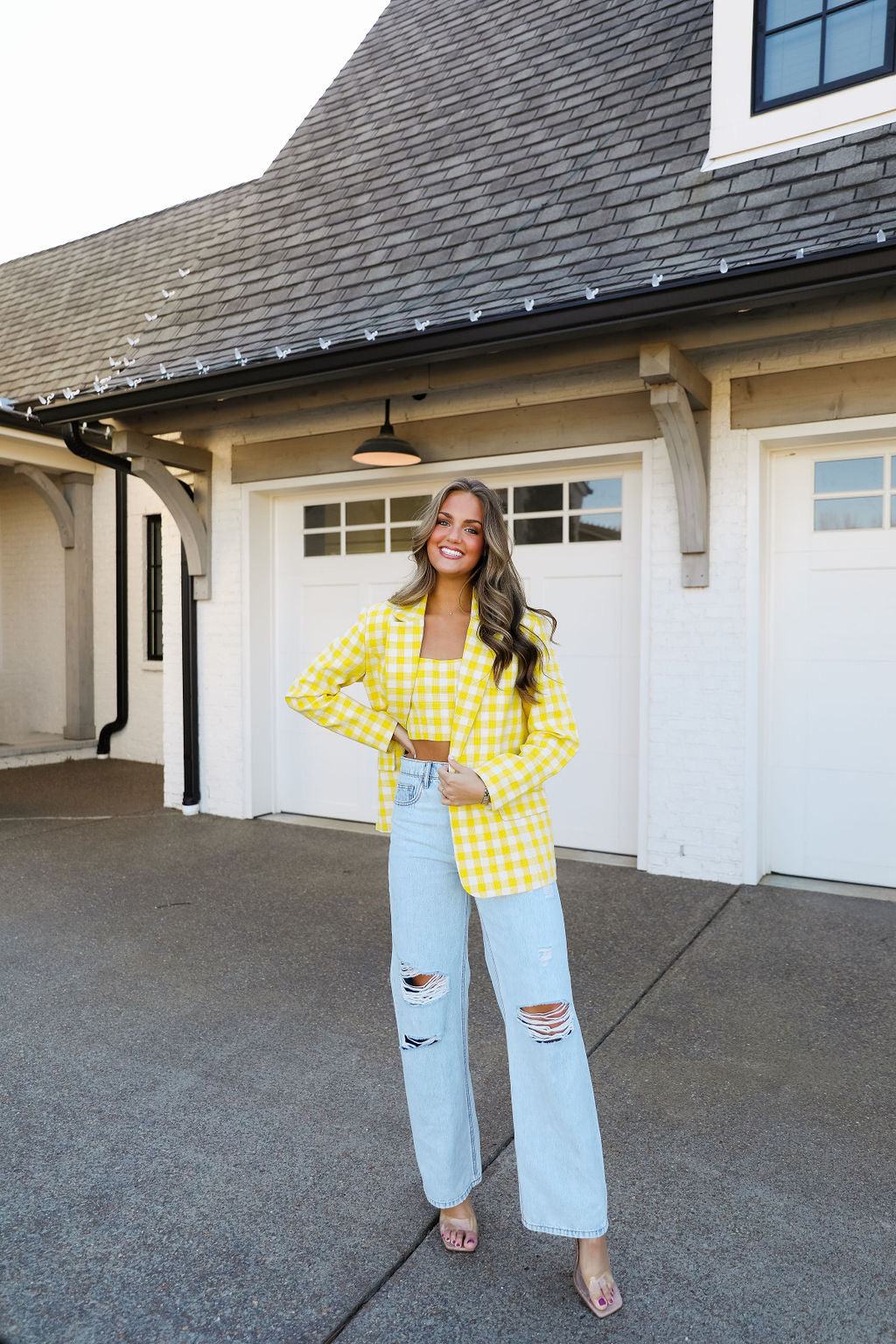 Sally Tweed Top - Yellow Plaid