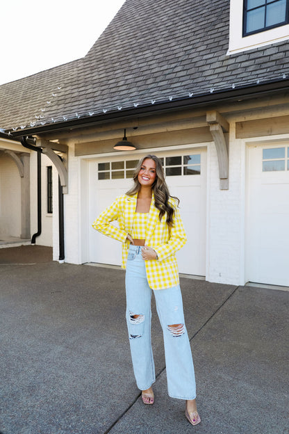 Sally Tweed Top - Yellow Plaid