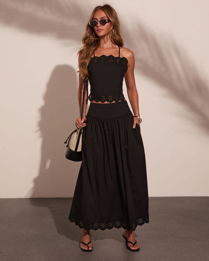 Easy Poise Floral Eyelet Maxi Skirt