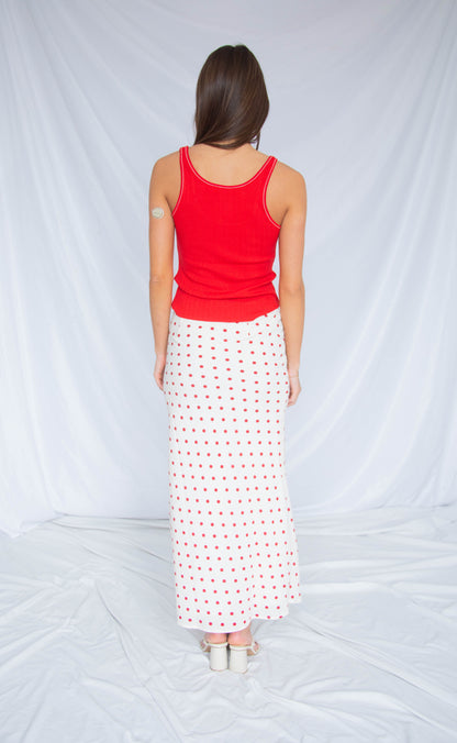 slipping away polka dot midi skirt