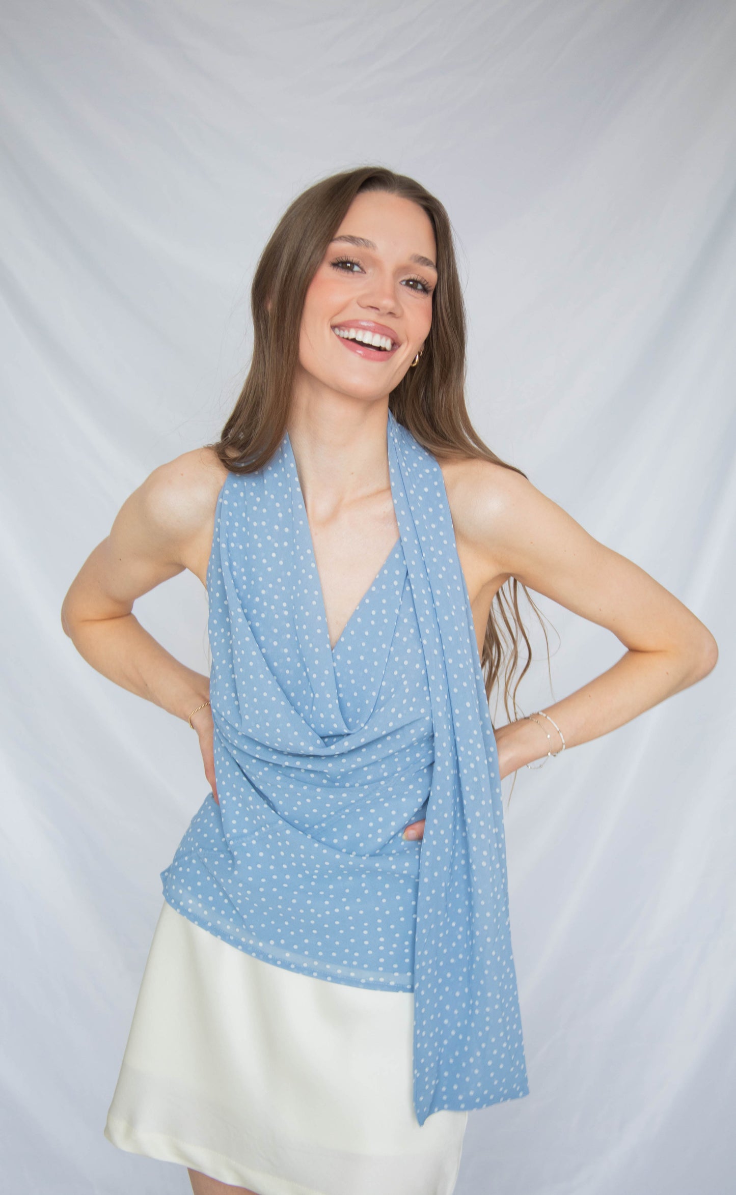 sky above polka dot top